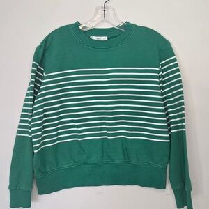 MNG Mango Green & White Striped Crewneck Sweatshirt | Size S | Casual Preppy